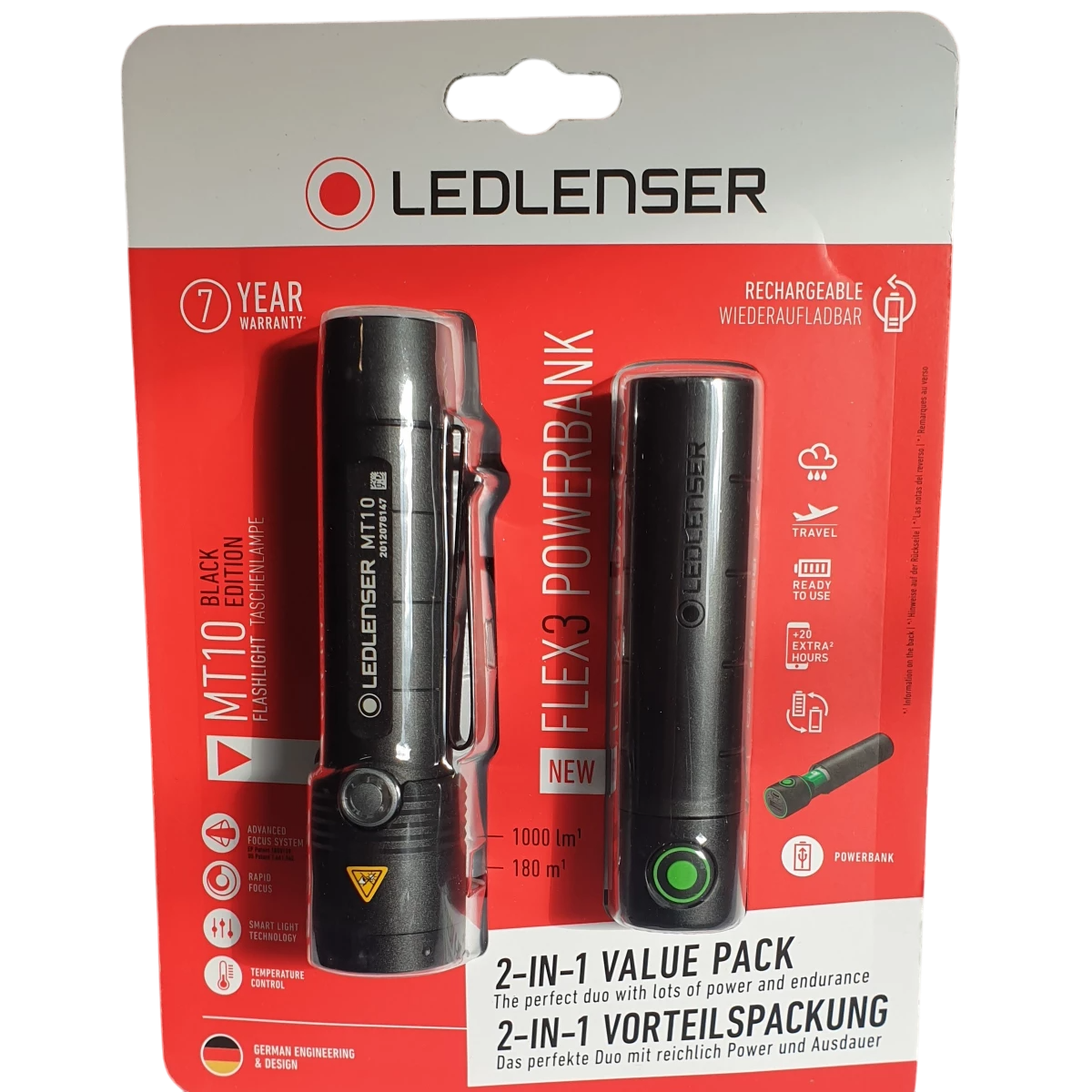 Ledlenser MT-10 Flashlight + Flex 3 Powerbank - Combo Set